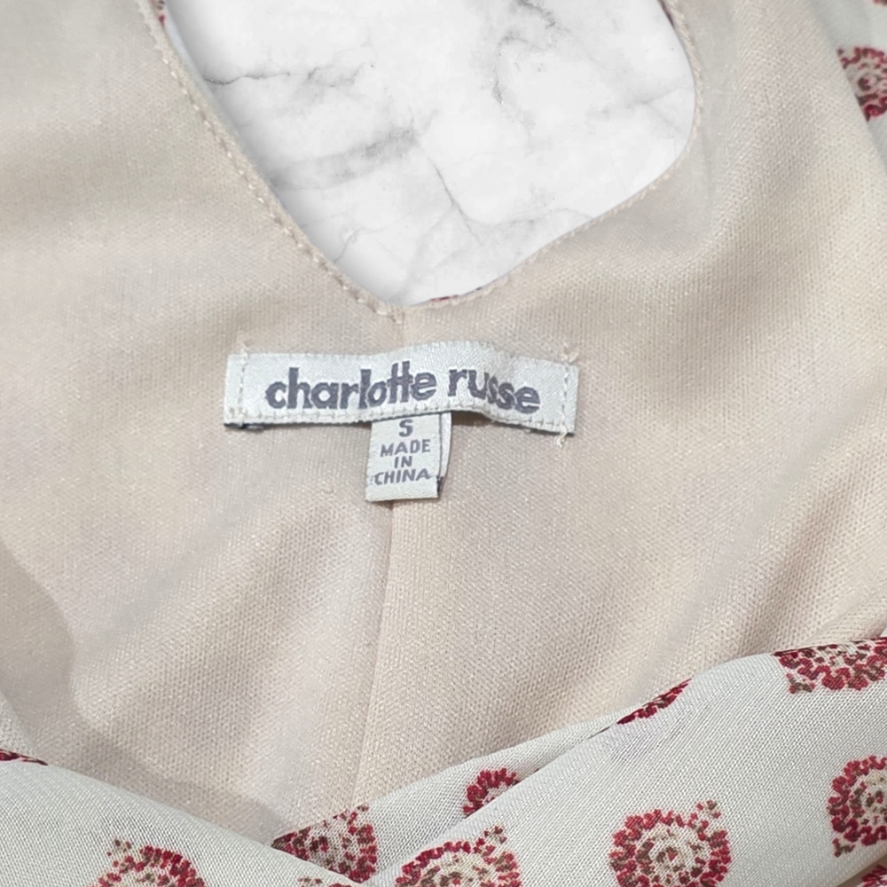 Charlotte Russe Short Sleeve Cream and Red Dress Size Small (S) C1 - Picture 2 of 9